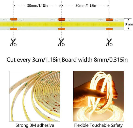 Benzile LED 24V Alb Cald 5m Tip COB