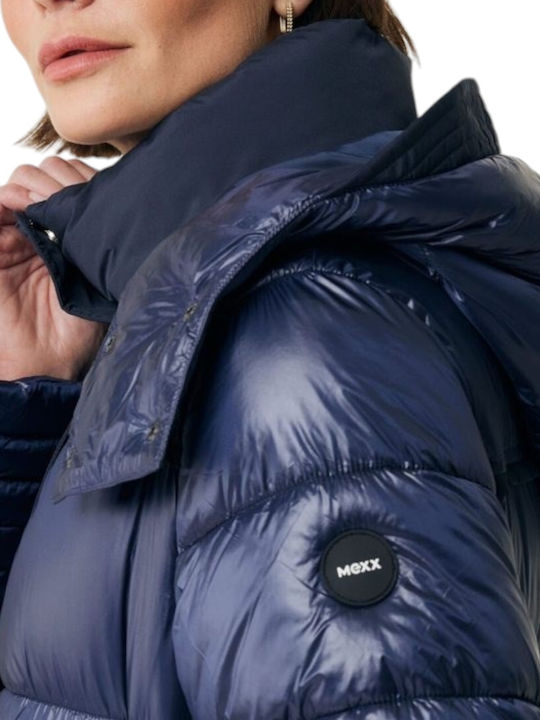 Lang Damen Puffer Jacke für Winter Marineblau