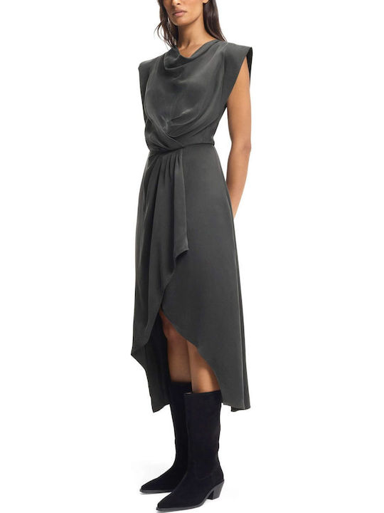 Midi Evening Drape Dress Gray-Khaki