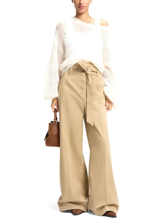 Women's Fabric Trousers Dark Beige