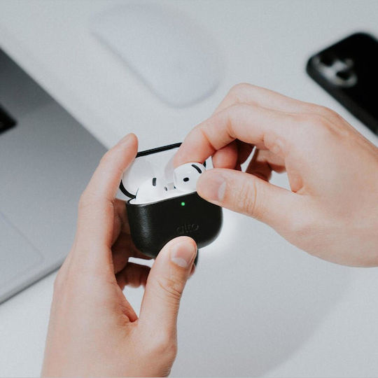 Θήκη Airpods 4th Gen Alto Premium Leather Case Ανθεκτική Σκληρή Δερμάτινη Raven Black Ap424-rav