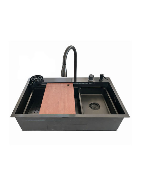 Finetto Drop-In Sink Inox with Faucet W80xD45cm Black