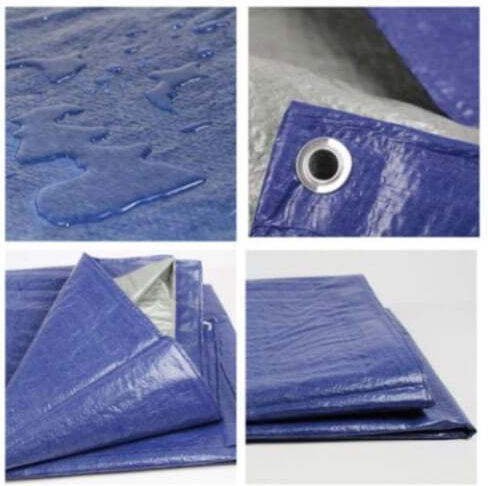 Pânză Impermeabilă 2x2m 140g/m² Densitate Inele De Prindere Albastru Gri
