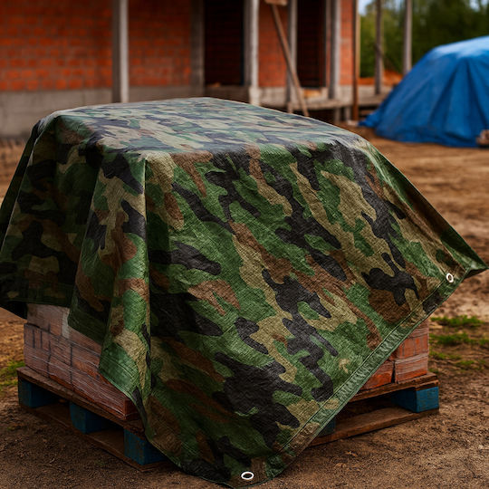 Водоустойчива Армейска Камуфлажна Покривка 4x6м Пръстени За Закрепване 80г/м²