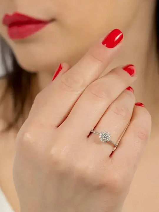 Single Stone Rosette Ring in 18K White Gold with Diamond