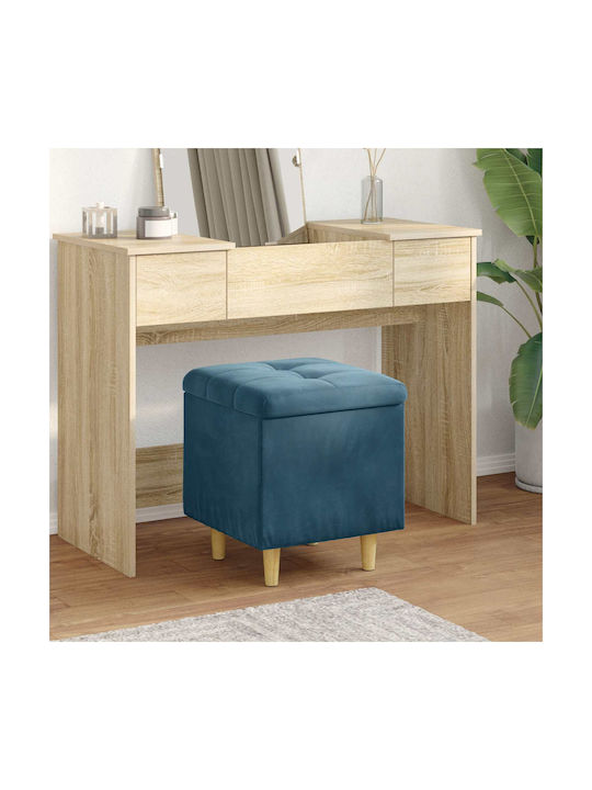 Living Room Stool With Storage Space Upholstered In Blue Velvet 45x40x40cm