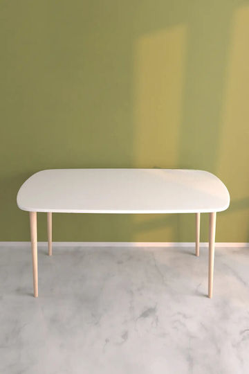 Modernes Esszimmer- und Küchentisch Mit Gebogenem Design Und Natürlichen Beinen Weiß 120x60x72cm Modernes Esszimmer- und Küchentisch Mit Gebogenem Design Und Natürlichen Beinen Weiß 120x60x72cm