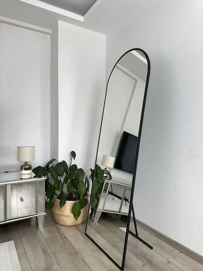 SteweHome Gewölbter Boden- oder Standspiegel mit Schwarzem Metallrahmen 180x70cm
