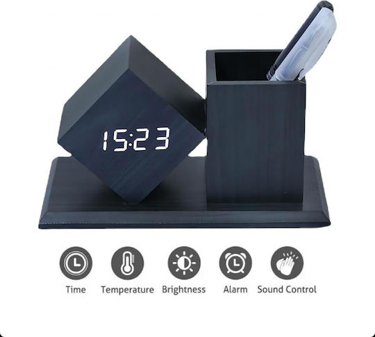 Uncle George Tabletop Digital Clock LED Wooden with Alarm Clock Black 01.06.04-0010-BLK