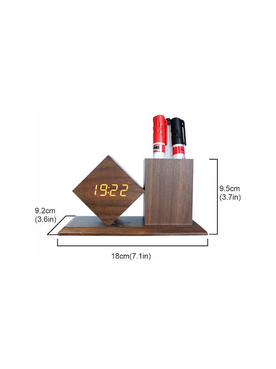 Uncle George Tischuhr Digital LED Holz mit Wecker Braun 01.06.04-0010-BRWN