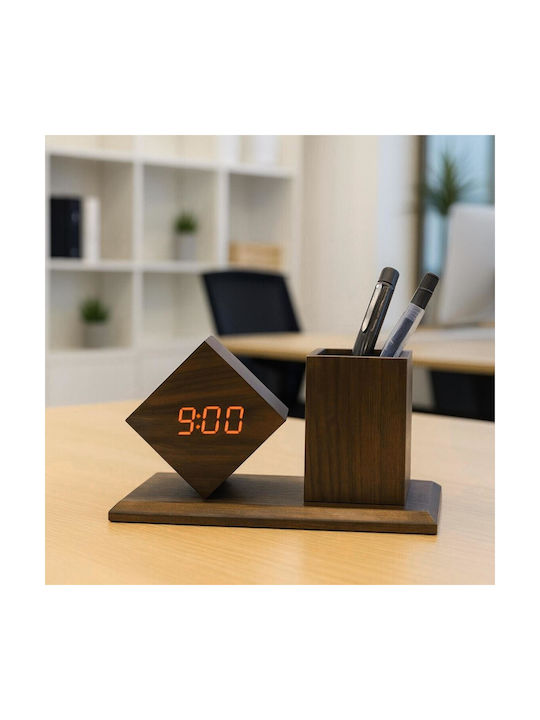 Uncle George Tischuhr Digital LED Holz mit Wecker Braun 01.06.04-0010-BRWN