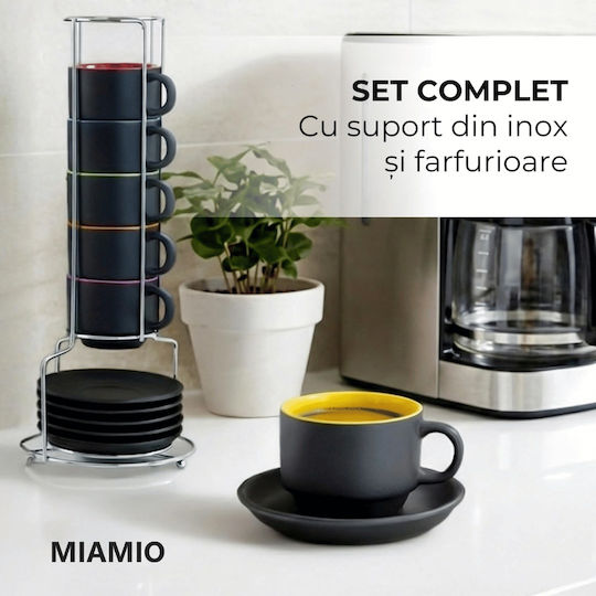 Miamio Le Papillon Set Cesti Espresso Ceramice Negre 75ml 6 Bucăți