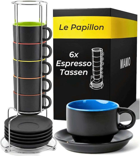 Miamio Le Papillon Set Cesti Espresso Ceramice Negre 75ml 6 Bucăți