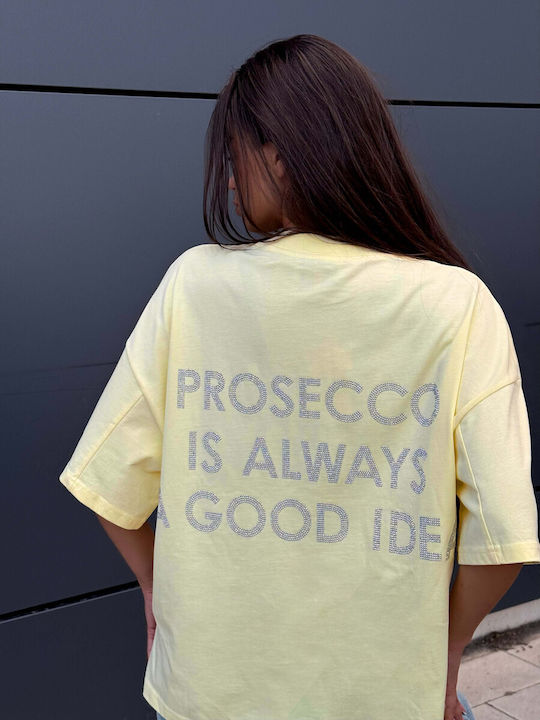 Tricou Pentru Femei Galben Din Bumbac Mâneca Scurtă