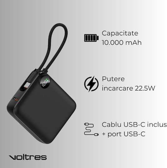 Voltres Power Bank 10000mAh 22.5W cu Port USB-C Negru