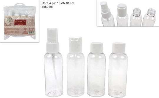 Комплект Прозрачни Пластмасови Бутилки С Размер За Пътуване 50ml 4 Броя