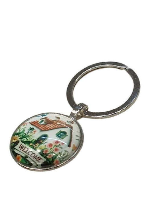 Breloc Vintage Design Casă și Flori Sticlă Lichidă