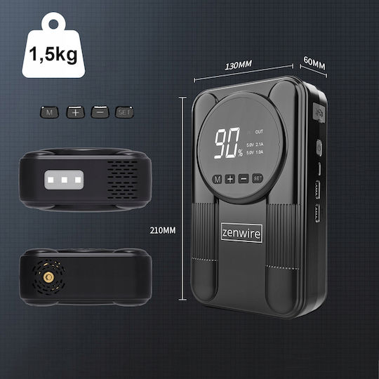 Zenwire Tragbarer Batterie-Starter Auto & Motorrad 2000A mit USB / Taschenlampe 12V