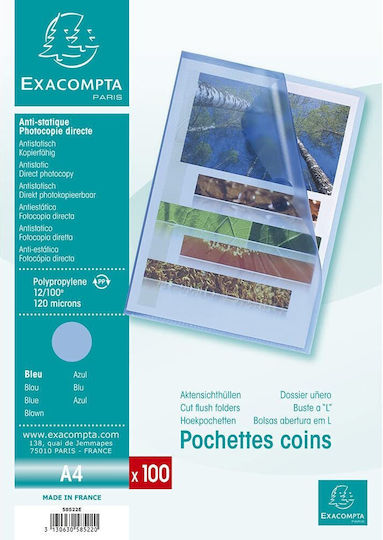 Exacompta 58522e 100 Bucăți Folii Document Din Plastic Pp A4 Transparente Texturate Albastre Deschise În Partea Superioară Suport Plastic Clar Dosar Organizare Mobilă Birou