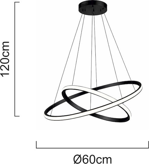Powertech Pendant Ceiling Light Black LED with Natural White Light 60x60x120cm
