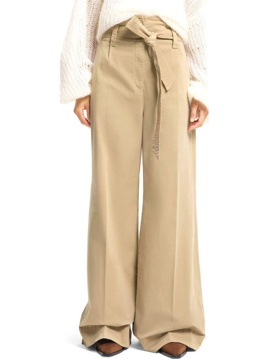 Women's Fabric Trousers Dark Beige
