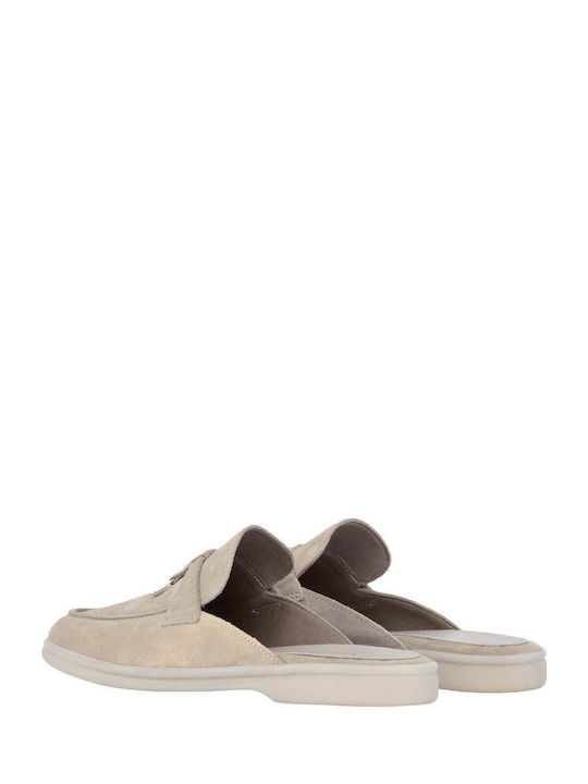 Suede Mules με Ψηλό Τακούνι σε Μπεζ Χρώμα
