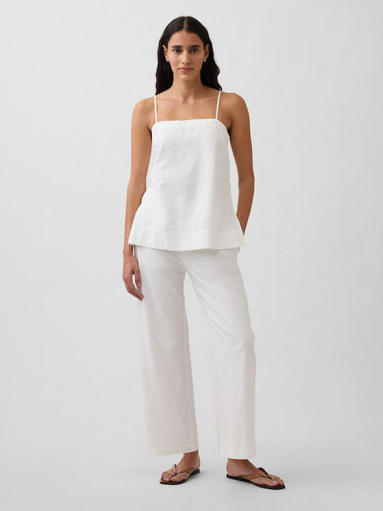 Women's Summer Linen Sleeveless Blouse New Off White