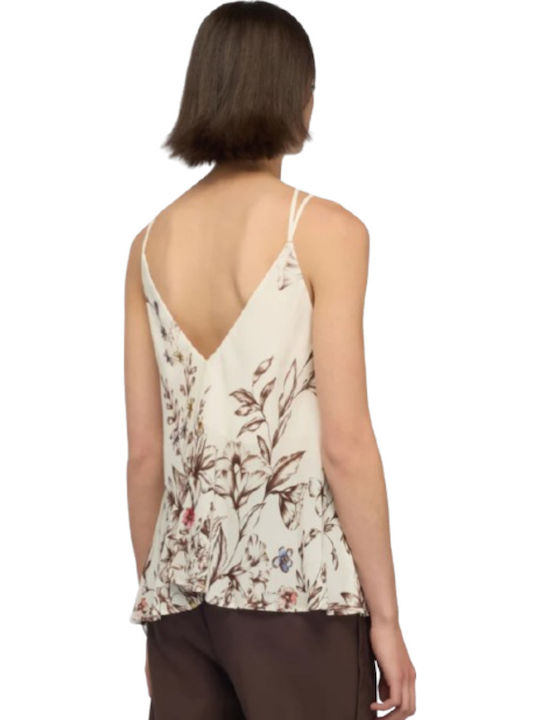 Damenbluse Blumen Ecru/Braun