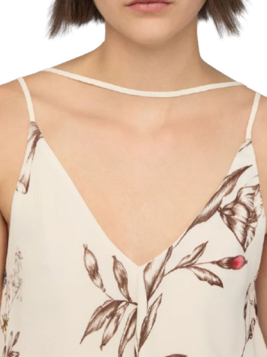 Damenbluse Blumen Ecru/Braun