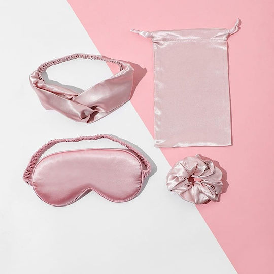Ecarla Satin Cosmetic Accessories Set Headband + Eye Mask + Hair Tie + Pouch