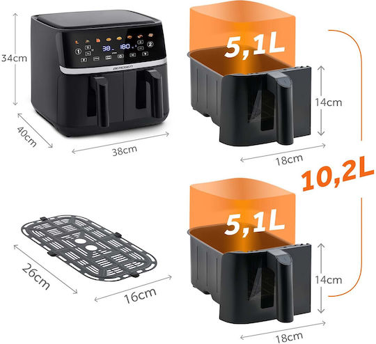 Berdsen Heißluftfritteuse mit Doppeltem Abnehmbaren Behälter 10,2 lt Schwarz BD-657