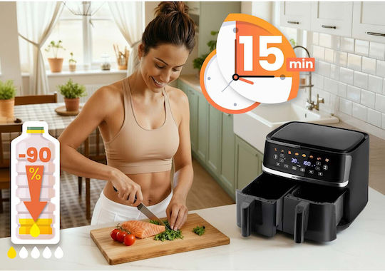 Berdsen Heißluftfritteuse mit Doppeltem Abnehmbaren Behälter 10,2 lt Schwarz BD-657