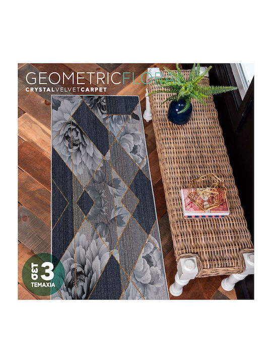 Chios Hellas Non-Slip Set Bath Mats Velvet 011001 Mats Crystal Velvet Geometric Floral 40x60cm 3 Pieces