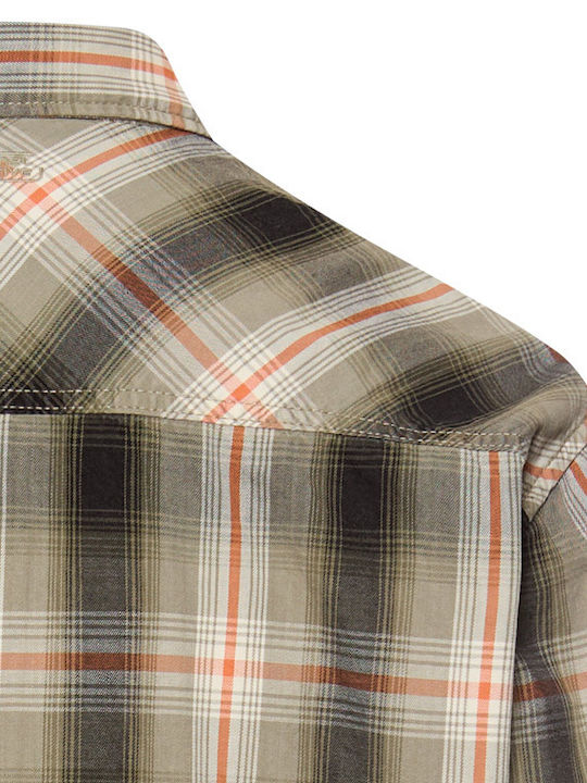 Long Sleeve Cotton Shirt in Regular Fit Checked Orange