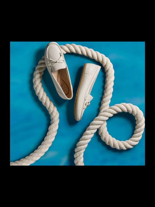 Leather Women's Boat Shoes in Beige Colour
