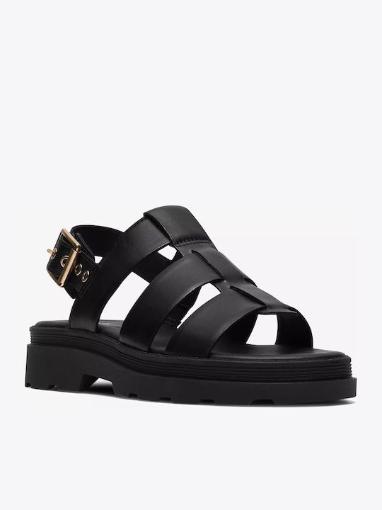 Strap Leather Women's Sandals Black