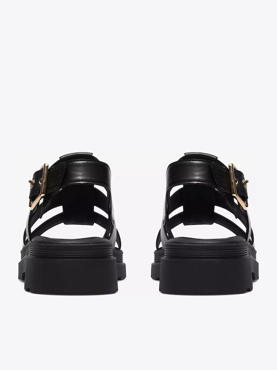 Strap Leather Women's Sandals Black