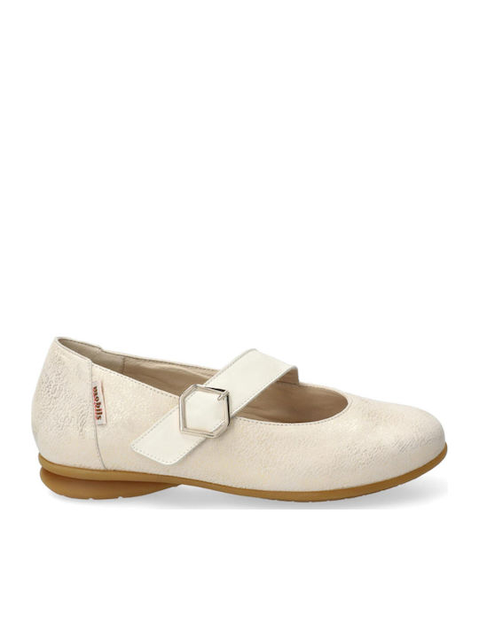 Damen Ballerinas Mit Riemen Beige