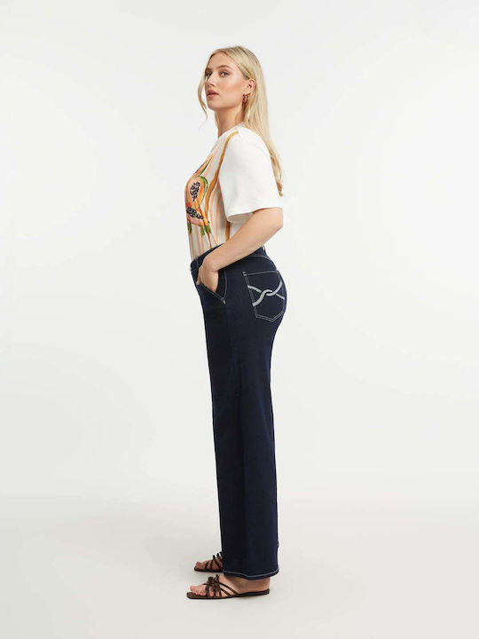 High Waist Women's Jean Pants in Wide Leg Style 0007.2591 Denim
