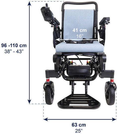 KMINA Ηλεκτροκίνητο Αναπηρικό Αμαξίδιο 63cm K10074 Γκρι