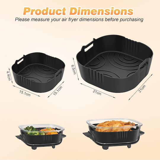 Alyvisun 2 Bucăți Forme din Silicon Pentru Air Fryer Inserție din Silicon Reutilizabilă Pentru Airfryer 3.8l & 1.4l Inserție din Silicon Pentru Air Fryer Mâncare Mai Crocantă Alimentație Mai Sănătoasă