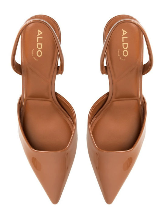 Pointed Toe Heels in Patent Leather with Strap & High Brown Heel