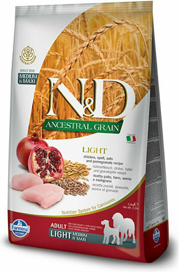 Farmina N&D Light Adult Medium & Maxi 12kg Dry Food with Few Grains for Adult Neutered Medium & Large Breed Dogs with Chicken and Pomegranate
