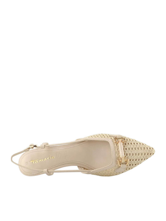 Leather Heels with Strap & Medium Ecru Heel