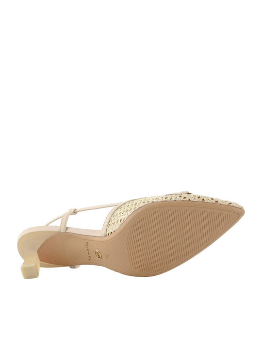 Leather Heels with Strap & Medium Ecru Heel