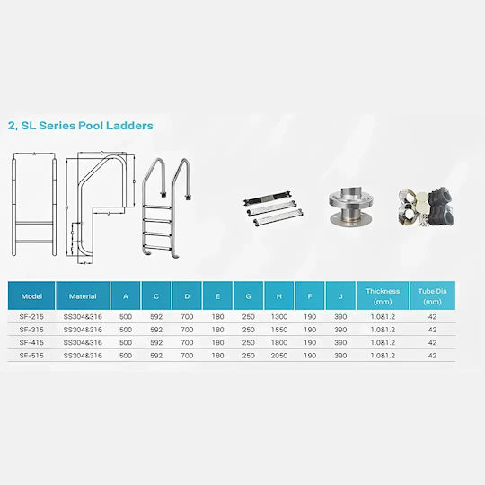 AQA Spain Standard Aqa Σκάλα Πισίνας από Ανοξείδωτο Ατσάλι