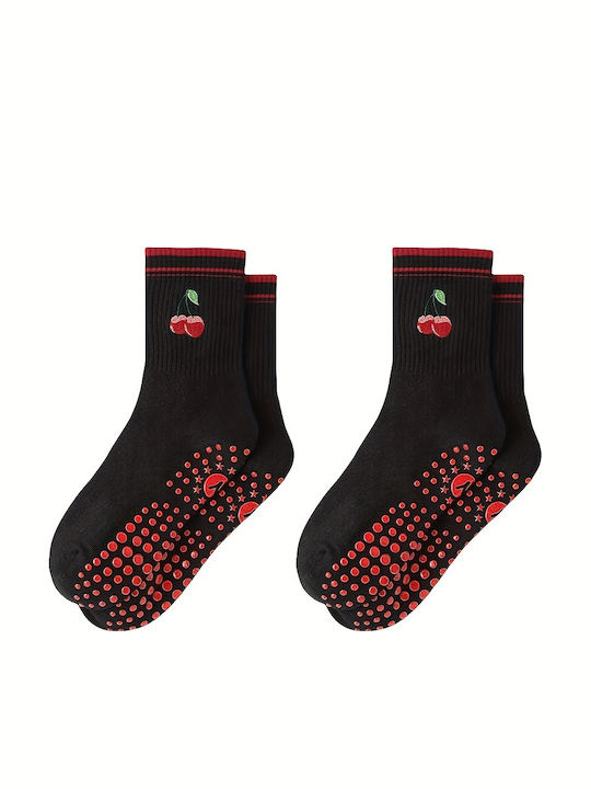 Șosete Antiderapante Yoga & Pilates Set 2 Bucăți Negre Roșii