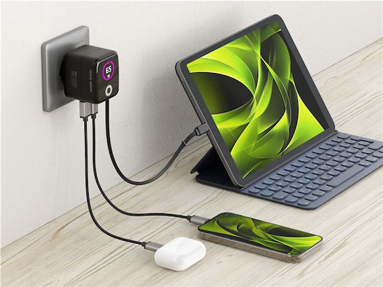 Mobile Origin Wireless Charger GaN With USB-A Output Port And USB-C Output Port 65W Quick Charge 2.0 / Quick Charge 3.0 Black PW3