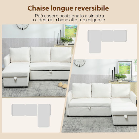 Corner Couch Bed with Reversible Angle & Storage Space Cream White 192x148x86cm