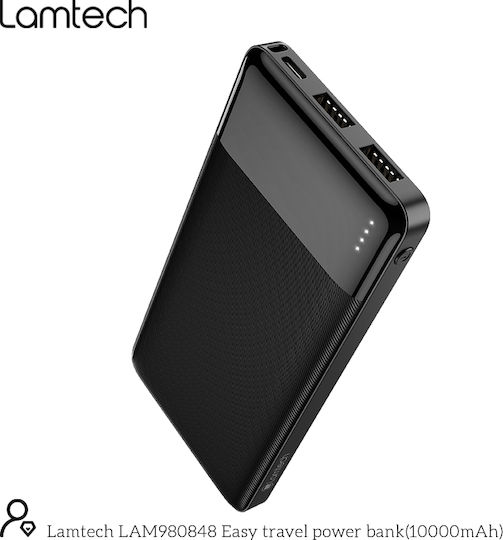 Lamtech Power Bank 10000mAh με 2 Θύρες USB-A Μαύρο